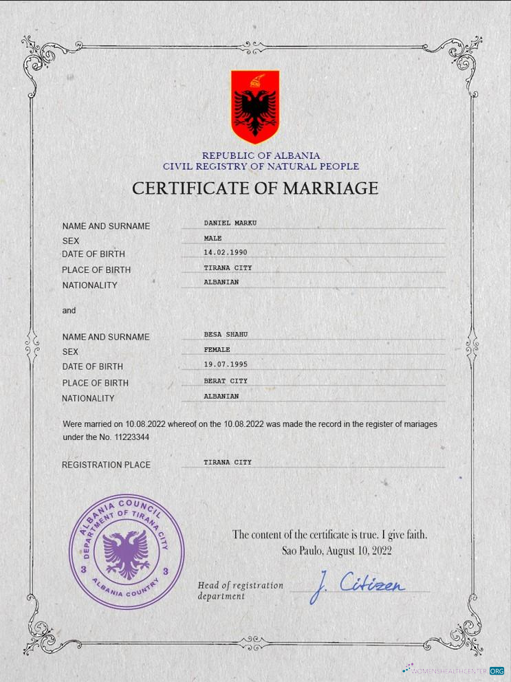 Download Albania marriage certificate PSD template Photoshop template